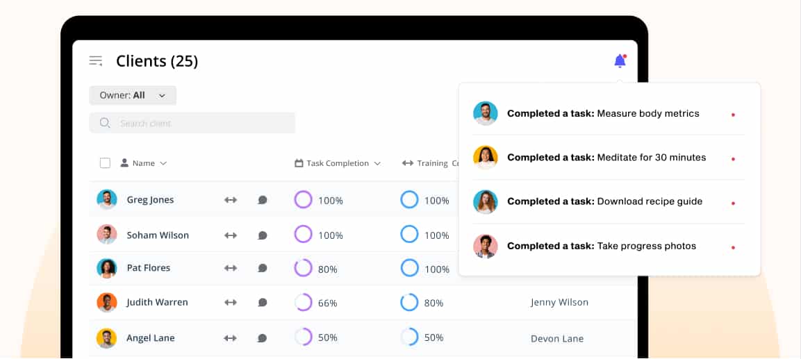 Stay in-sync with Client Results, in a Snap habit coaching online personal training platform