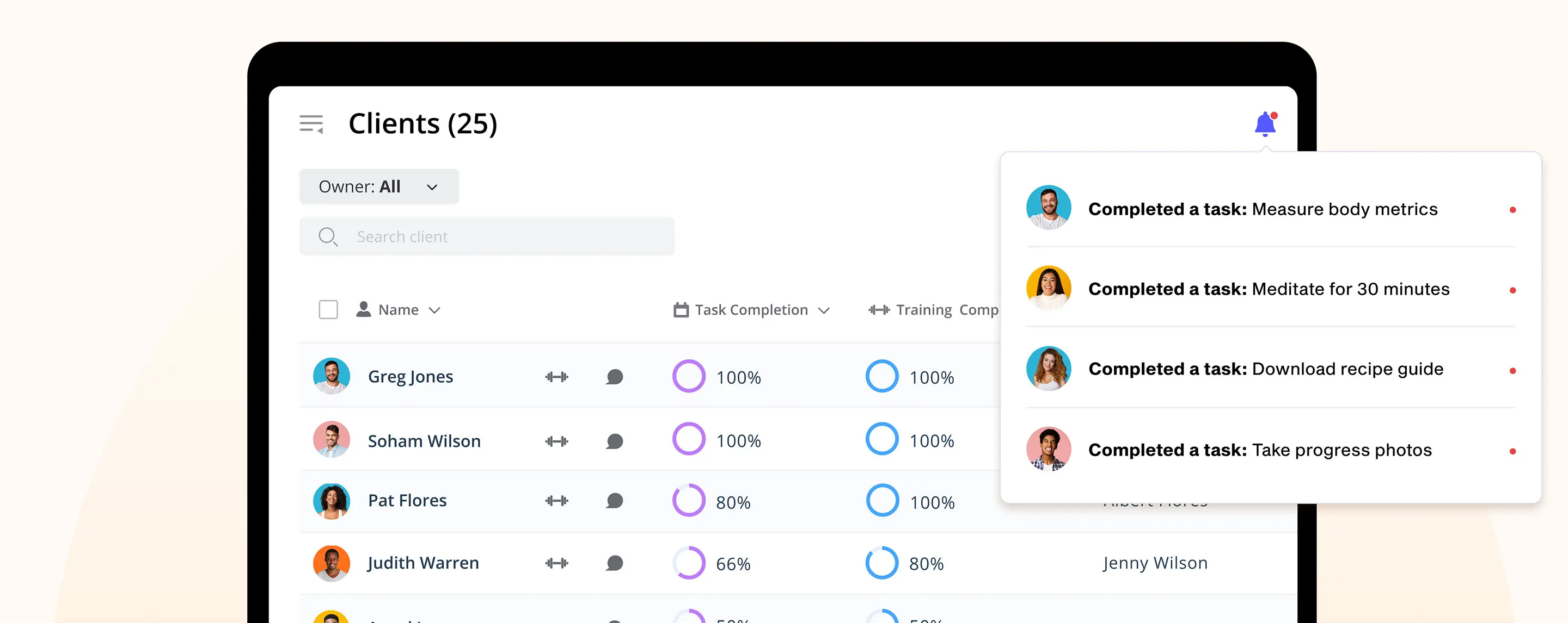 Stay in-sync with Client Results, in a Snap habit coaching online personal training platform