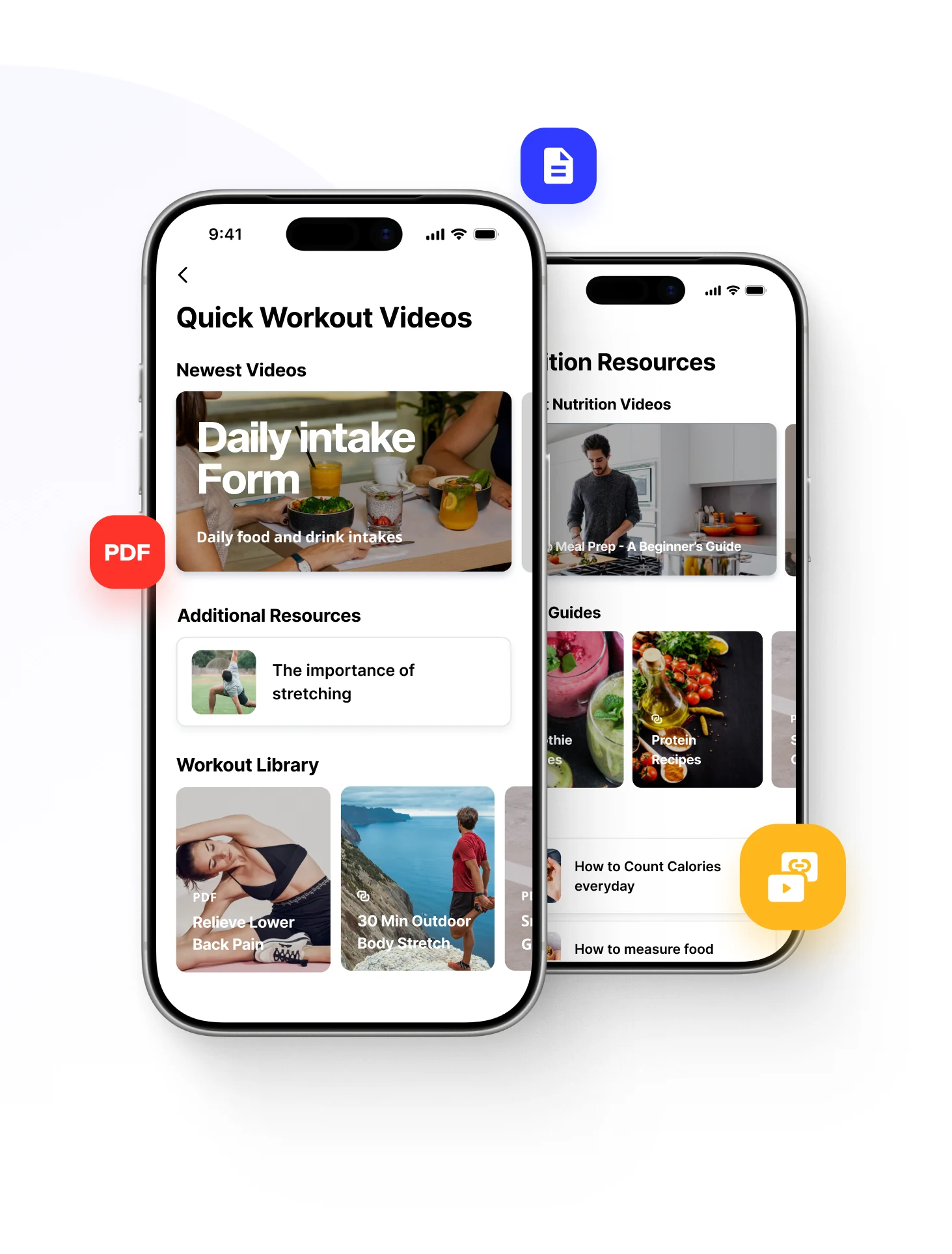 Documents, forms and resources shared in the Everfit client app