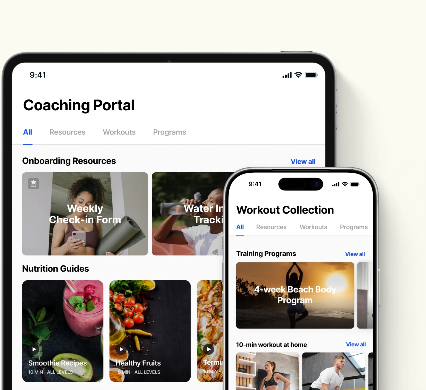 Everfit coaching portal with on-demand resources and workout collections