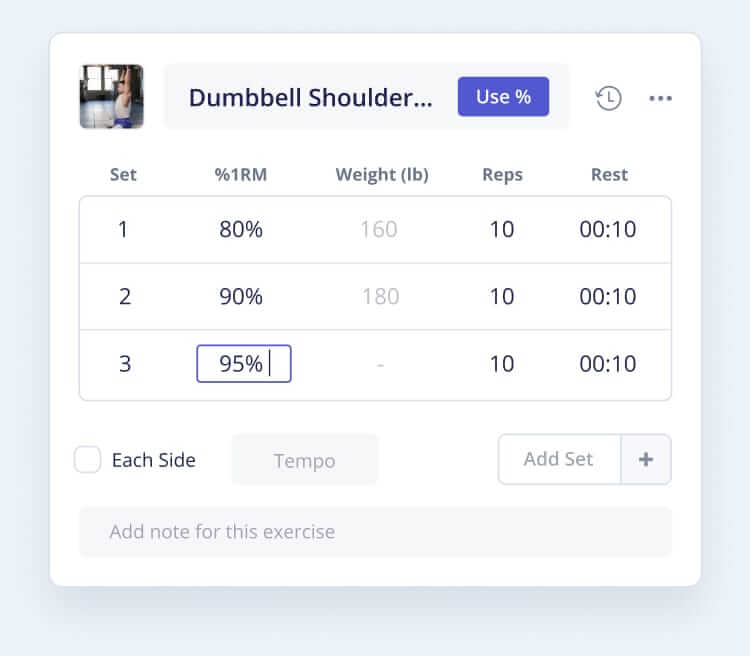 %1RM Auto Progression online workout builder software for personal trainers