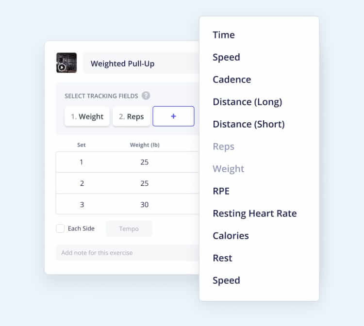 Advanced Exercise Tracking Fields online workout builder software for personal trainers