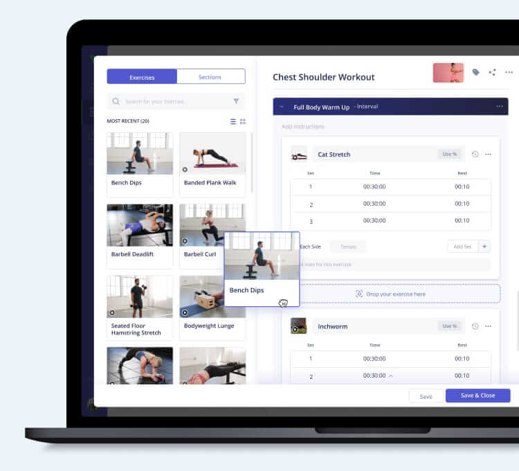 Lightning Fast Drag-and-Drop Interface online workout builder software for personal trainers