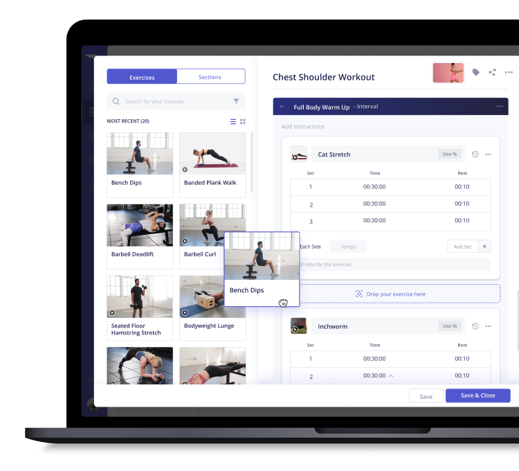 Lightning Fast Drag-and-Drop Interface online workout builder software for personal trainers