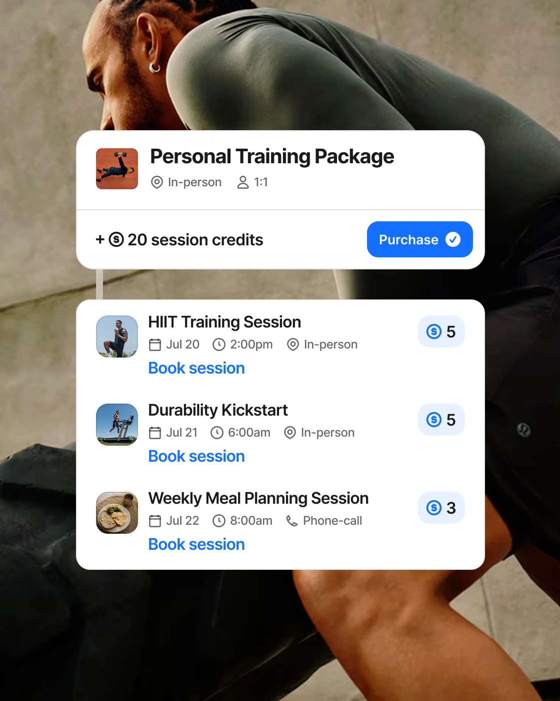 sell credits for your coaching session on everfit