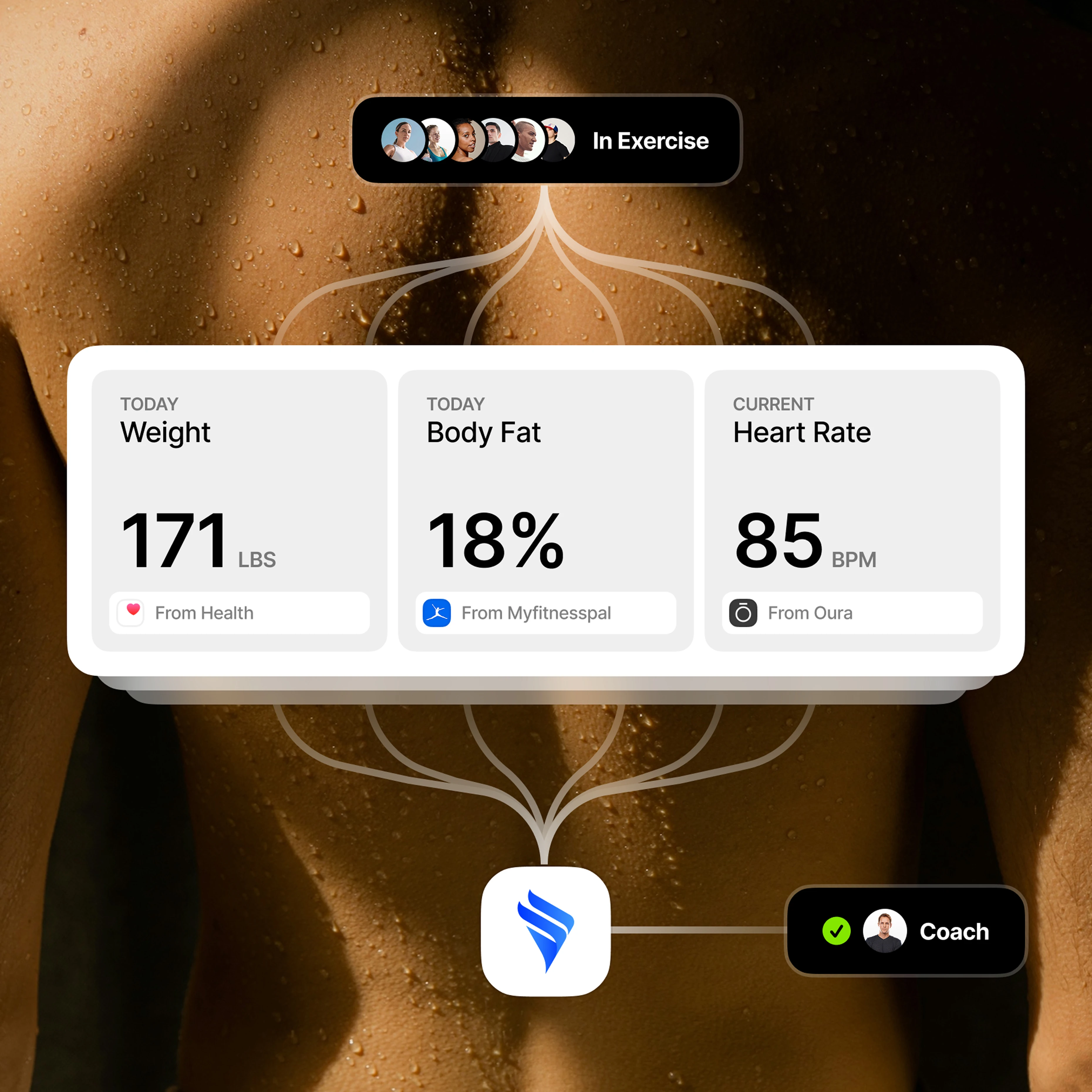 Everfit integration with health app to track weight, body fat, heart rate and more