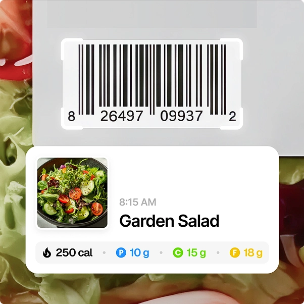 Camera scanning a product barcode to instantly log nutritional information